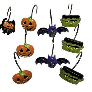 Halloween Shower Curtain Hooks 9 Cute Festive Decor Owl Pumpkin Bat Monster